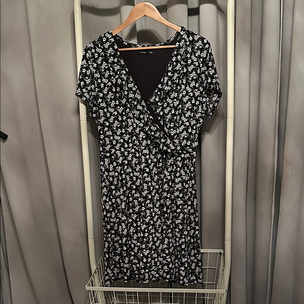 Floral Black and White Wrap Dress